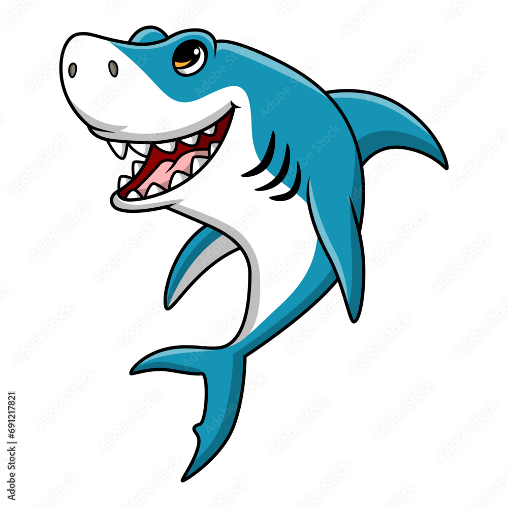 Fototapeta premium Cute shark cartoon on white background