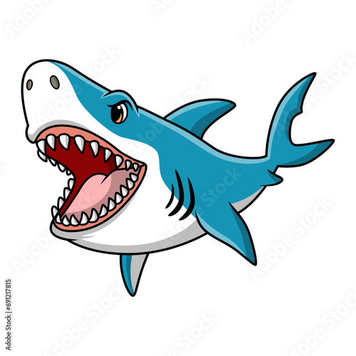 Cute shark cartoon on white background