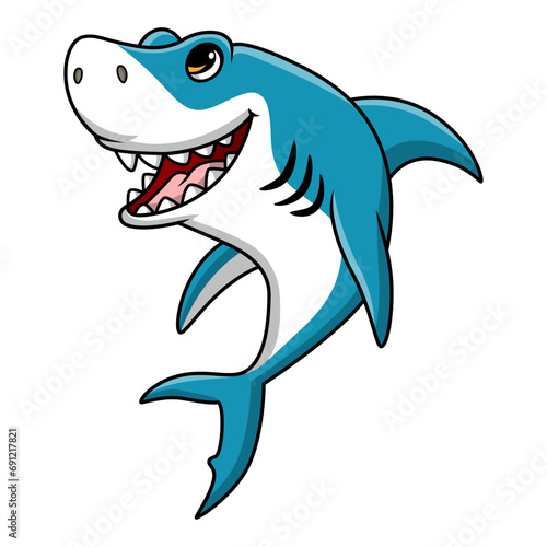 Cute shark cartoon on white background