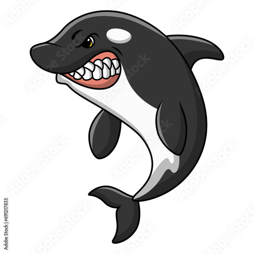 Cute killer whale cartoon on white background