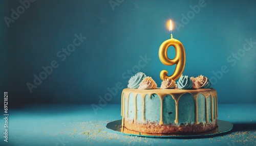 9 year Birthday cake. Nine number Birthday cake.	 photo