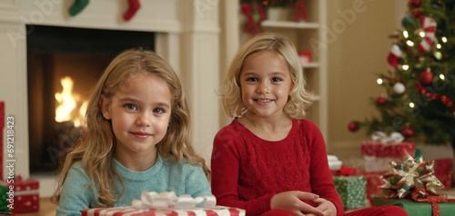 two young girls joyfully po...