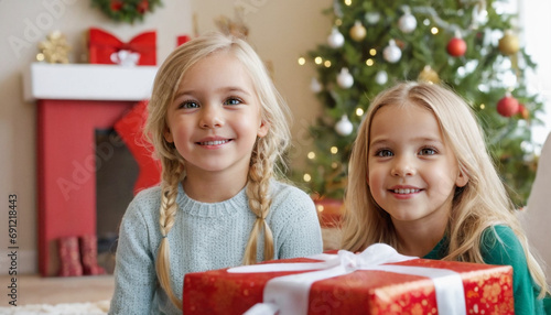 two young girls joyfully po...