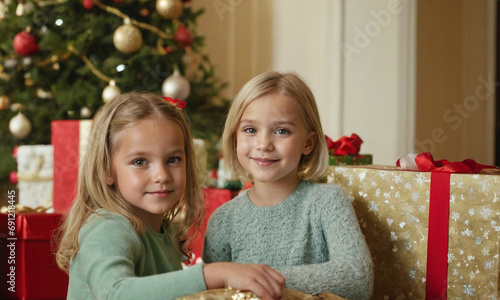two young girls joyfully po...