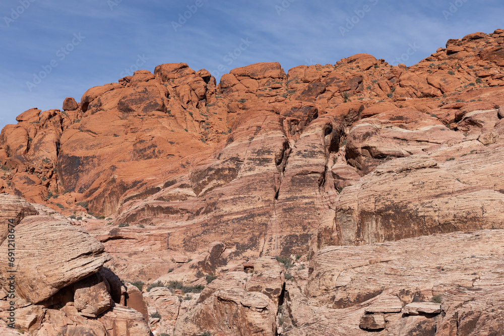 Red Rock Canyon in Nevada on a bright, sunny,  clear winter day.