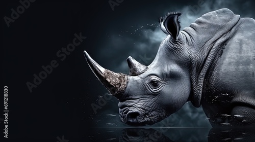 The rhino in a profile creating the effect of mystery and riddles