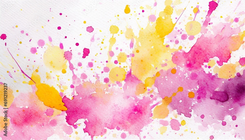 Watercolor splash painting in yellow, white, pink and purple