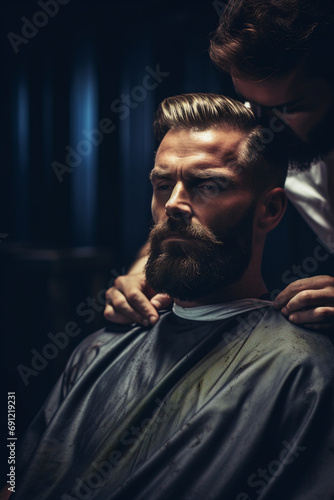Man with a beard getting a haircut