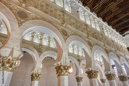 Beautiful old moorish or horseshoe arches in the Synagogue of Santa María la Blanca.  The building is believed to be the oldest surviving synagogue in Europe photo