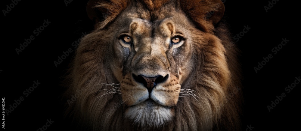 portrait of a lion's head that looks scary