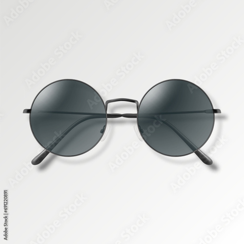 Vector Realistic Black Round Frame Glasses Frame Closeup Isolated. Transparent Sunglasses for Women and Men. Optics, Lens, Vintage, Trendy Glasses. Eyeglasses in Front View