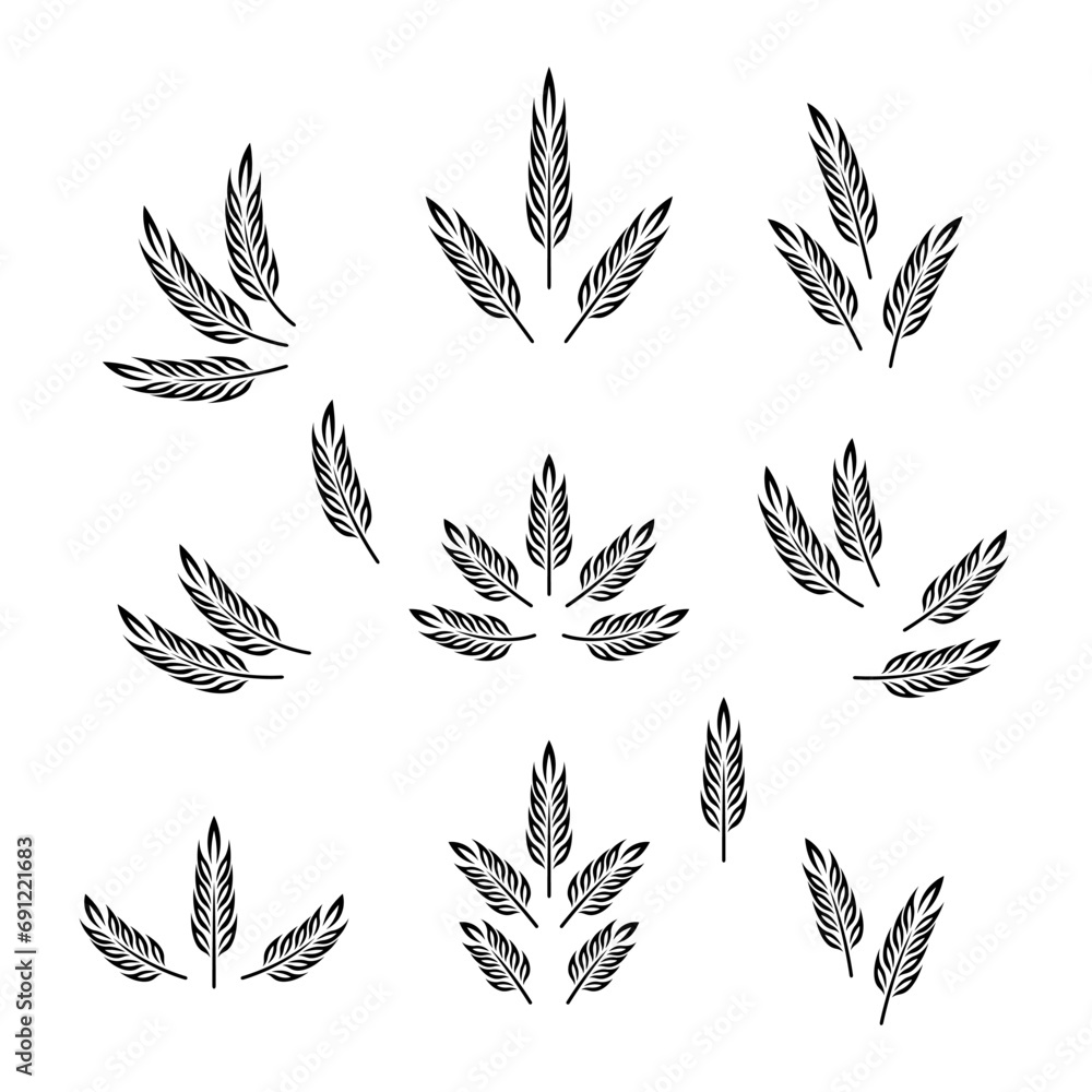 Flat Vector Agriculture Wheat Icon Set Isolated, Organic Wheat, Rice Ears. Design Template for Bread, Beer Logo, Packaging, Labels