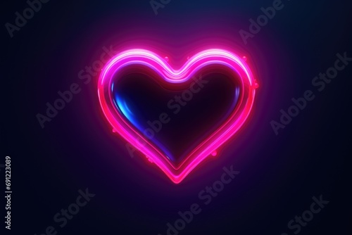 Neon heart purple glow dark background