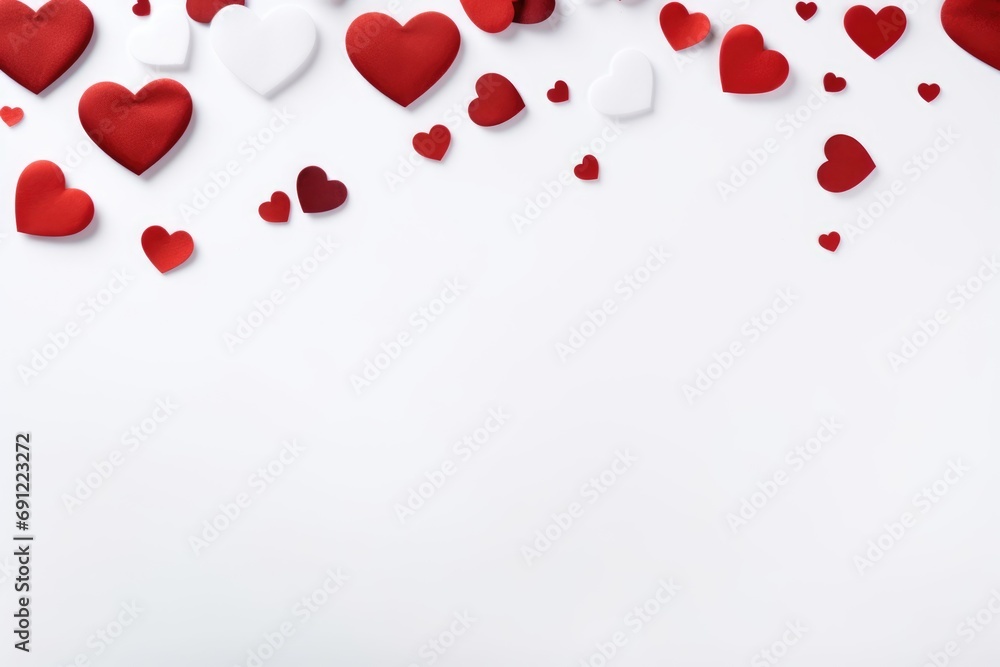Red white hearts white background