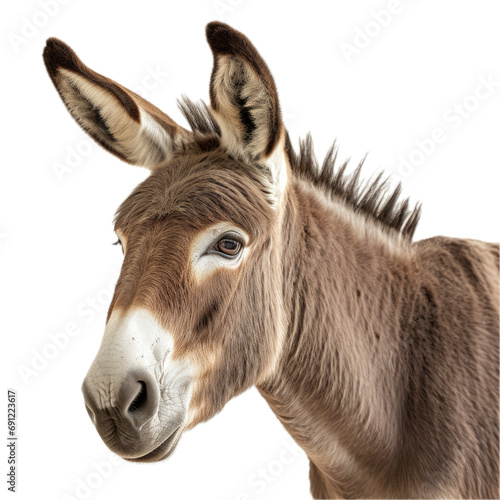 a Donkey/Burro portrait in a 3/4 view in a PNG, isolated and transparent, farm animal-themed, photorealistic illustration. Generative ai