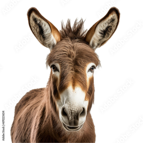 a Donkey/Burro portrait in a front view in a PNG, isolated and transparent, farm animal-themed, photorealistic illustration. Generative ai 