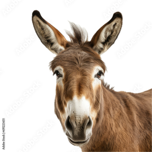 a Donkey/Burro portrait in a front view in a PNG,  isolated and transparent, farm animal-themed, photorealistic illustration. Generative ai  © Purple Penguin GFX
