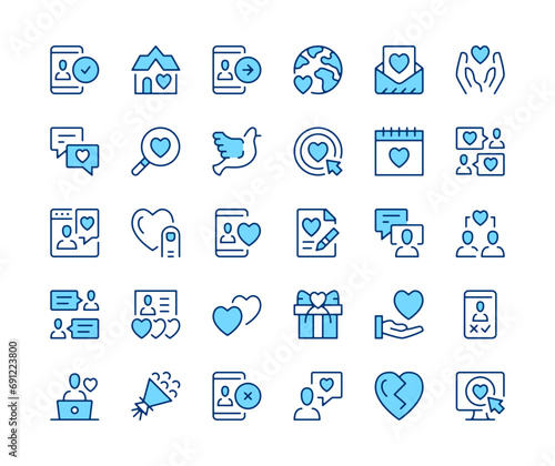 Online dating. Vector line icons set. Internet dating service concepts. Black outline stroke symbols