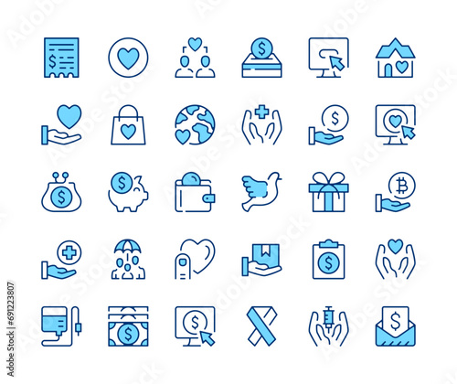 Charity. Vector line icons set. Volunteering, humanitarian aid, donation, help concepts. Black outline stroke symbols
