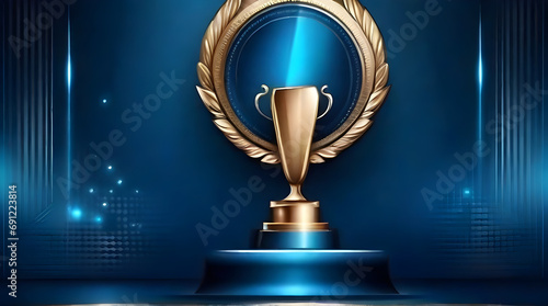 Dark Blue Golden Royal Awards Graphics Background. Lines Growing Elegant Shine Spark. Luxury Premium Corporate Abstract Design Template. Classic Shape Post. Center LED Screen Visual. Light Effect.