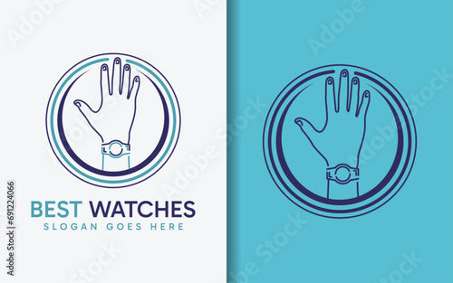Best Watches Logo Design. Abstract Hand Wearing Watches Combined with Modern Circle. Usable for Watches Store, Community, Service Brand and Company. © Rtn_Studio