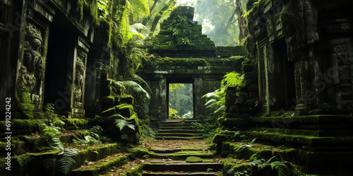 Ancient Ruins of a Temple in the Overgrown Jungle