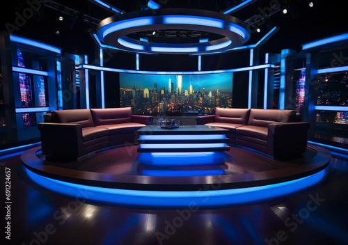  A news broadcast studio interior design could include the following elements: a clean and modern design