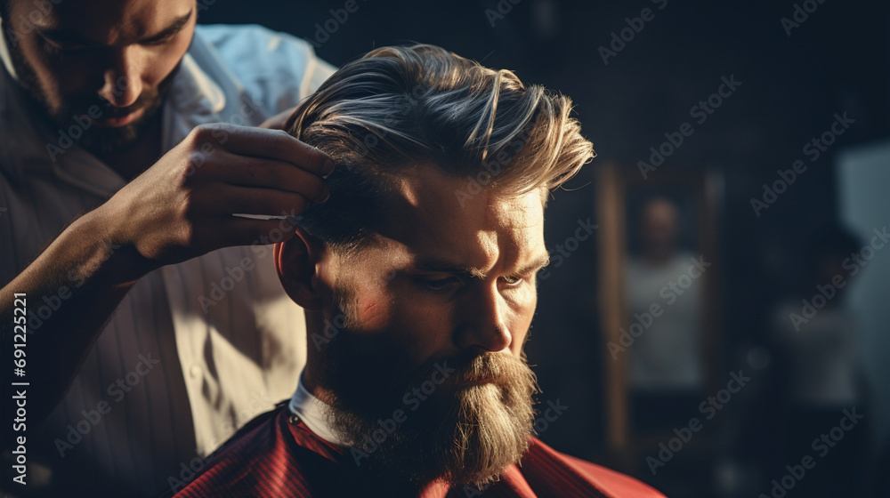 Obraz premium portrait of a barber man, serious, stylish man