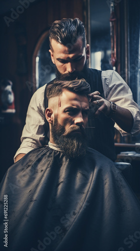 portrait of a barber man, serious, stylish man