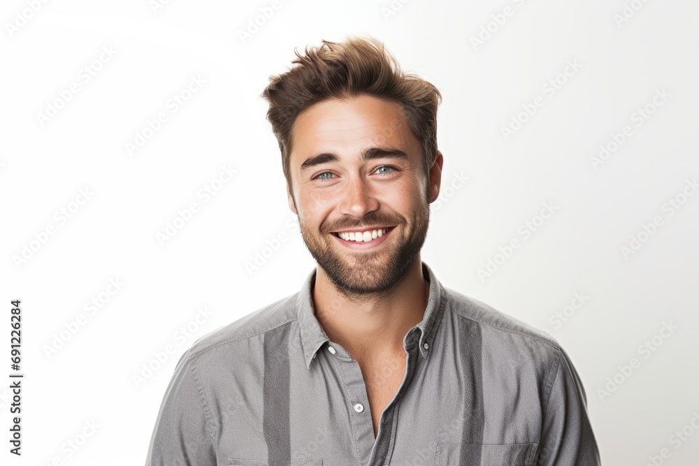 Handsome young man smiling and looking at camera over white background Handsome young man smiling and looking at camera over white background