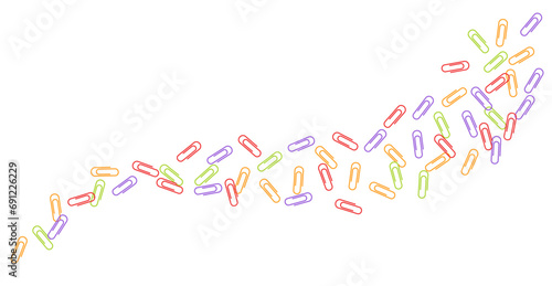 Colorful paperclip wavy falling school supplies flat illustration