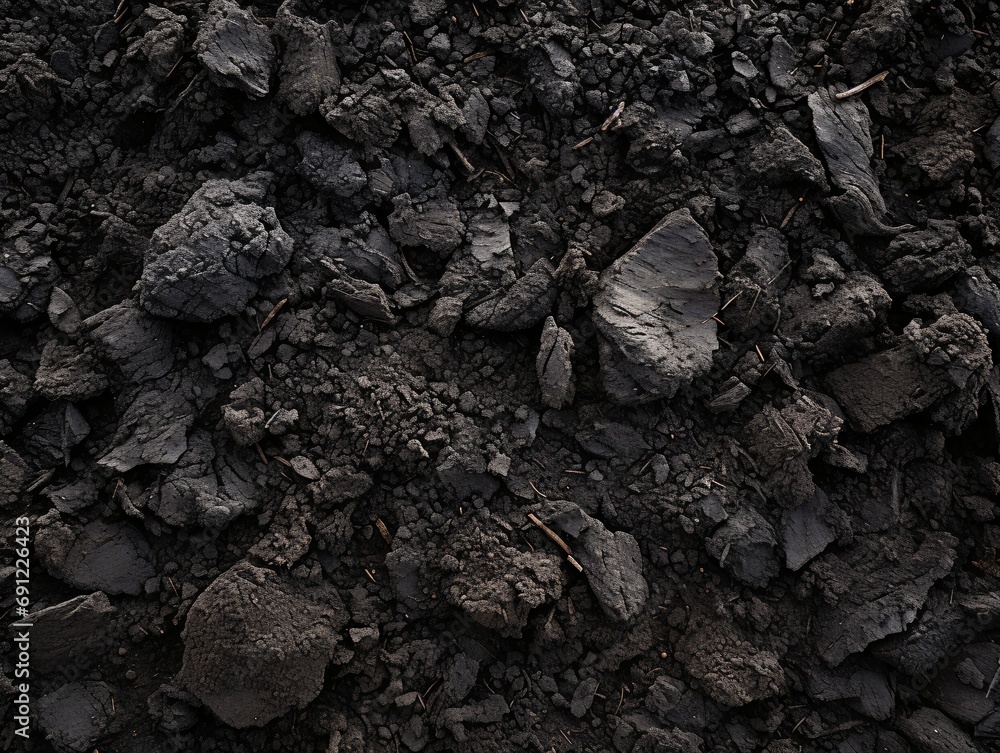Black Dirt road texture Soil background.