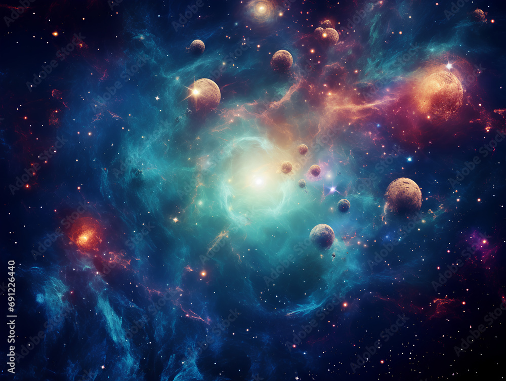 Deep space blue, electric cyan, nebula pink, and starlight white, Galactic Nexus
