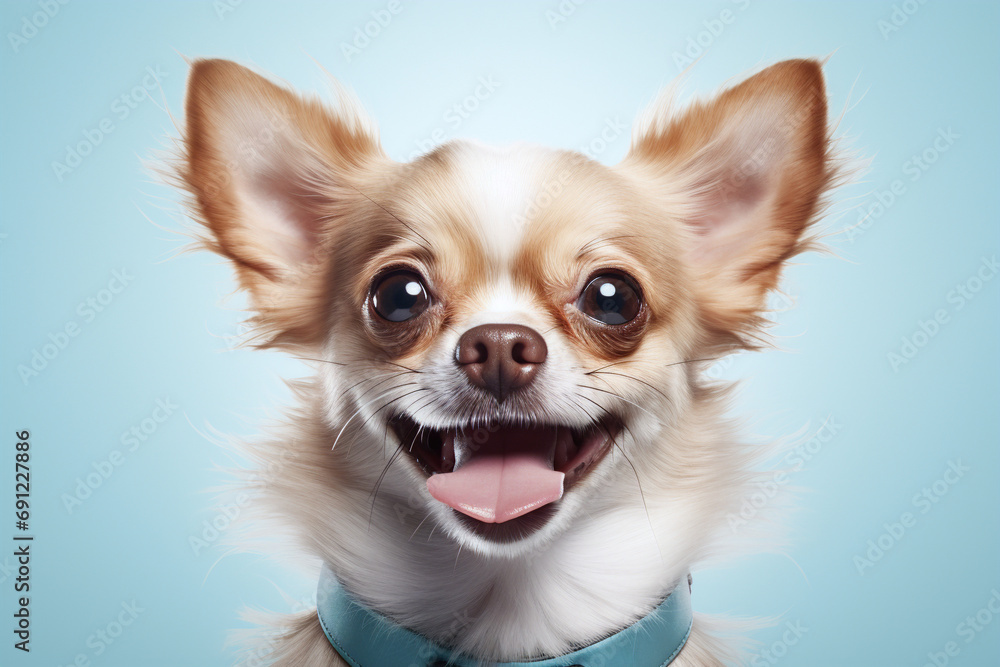 chihuahua puppy on blue background