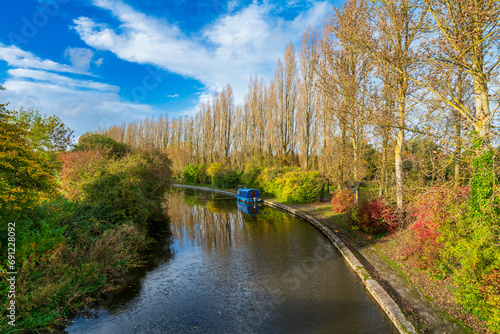 Grand Union Canal in autumn colours. Milton Keynes, England photo