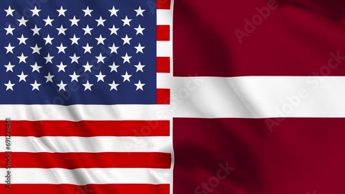 USA and Latvia flag looped photo