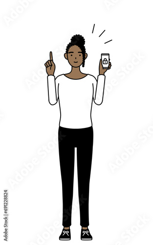 スマホのセキュリティ対策をするアフリカ系女性