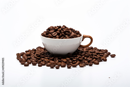 Cup of coffee with coffee beans, fresh and delicious, 