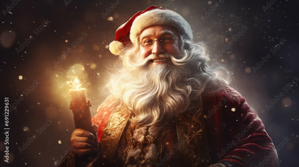 Enchanted Santa Claus in a Magical Snowfall. Generative ai