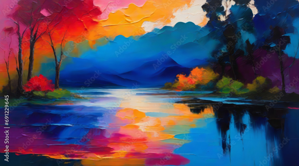 Oil painting artwork of a nature landscape. Mixture of warm and cold tones. Oil painting artwork of a nature landscape. Mixture of warm and cold tones.
