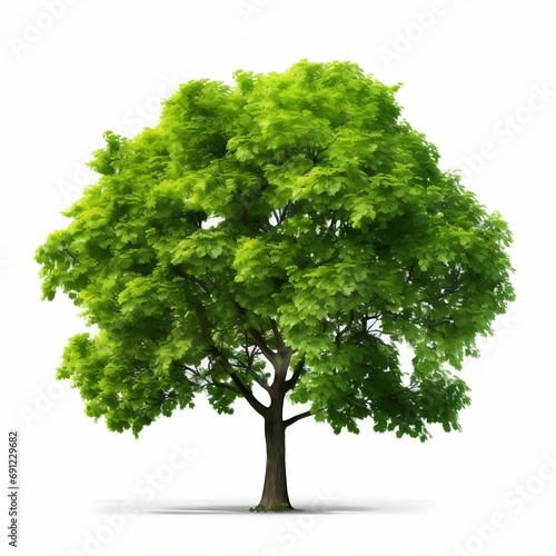 Lush Green Tree Isolated on White Background. Generative ai