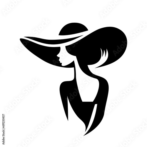 Portret pięknej kobiety w eleganckim kapeluszu z szerokim rondem w minimalistycznym stylu. Młoda dziewczyna w sukni. Ilustracja wektorowa High Fashion.