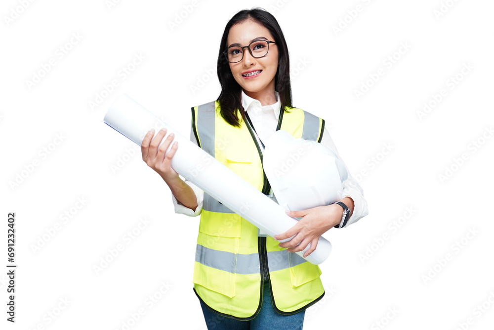 Young female architect isolated transparent Young female architect isolated transparent