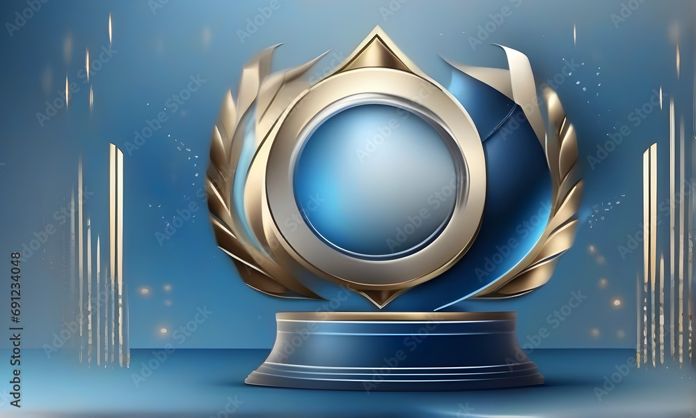 Fototapeta premium Dark Blue Golden Royal Awards Graphics Background. Lines Growing Elegant Shine Spark. Luxury Premium Corporate Abstract Design Template. Classic Shape Post. Center LED Screen Visual. Light Effect.