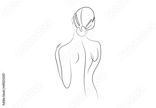 Woman Back Single Line Art Drawing. Woman Body Minimalist Line Art For Wall Art, Prints, Social Media, Posters, Invitations. Vector illustration. Premium vector. 