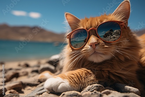 Adorable Cat Wearing Sunglasses, Prime Lens Photography