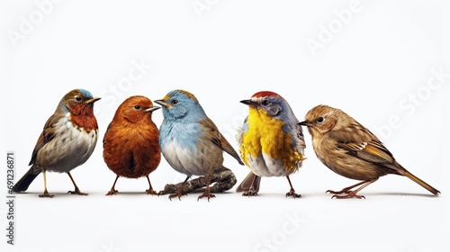 Group of birds on white background 