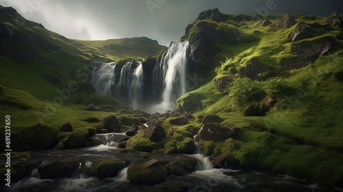 Majestic waterfall in the mountains