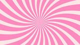 Strawberry candy rays background. Vector delightful pink ice cream wallpaper with swirl pattern. Milk twist backdrop or ornament, resembling lollipop and caramel sweet confection with spiral whirlpool