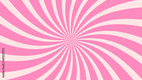 Strawberry candy rays background. Vector delightful pink ice cream wallpaper with swirl pattern. Milk twist backdrop or ornament, resembling lollipop and caramel sweet confection with spiral whirlpool